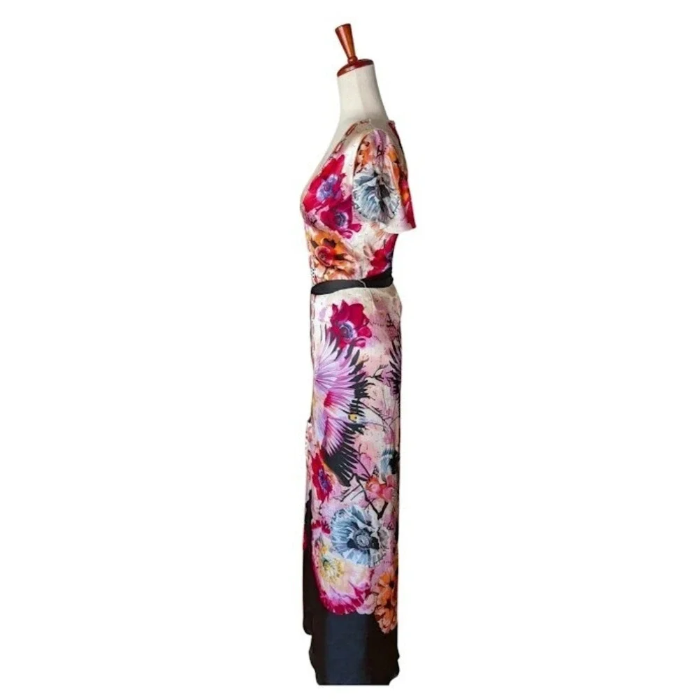 Temperley London Giselle V-Neck Maxi Dress Silk Satin Hibiscus Mix UK8 US4 NEW - Picture 3 of 10